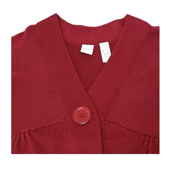 Emma James Red Cardigan Sweater Size Large One Button Front Snap Pleated Sleeves - Picture 5 of 8